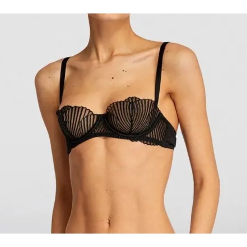 COCO DE MER Black Silk blend Athena Balcony Bra 36B msrp 220
